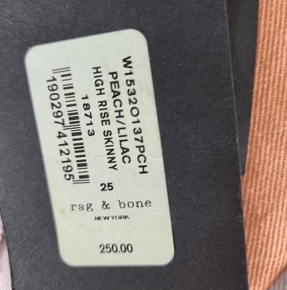 Rag & Bone High Rise Peach Lilac Skinny Jeans 25 NWT - Picture 9 of 9